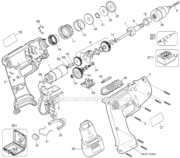 Page A Diagram and Parts List for MABS96 Type 1 Black and Decker Electric Drill